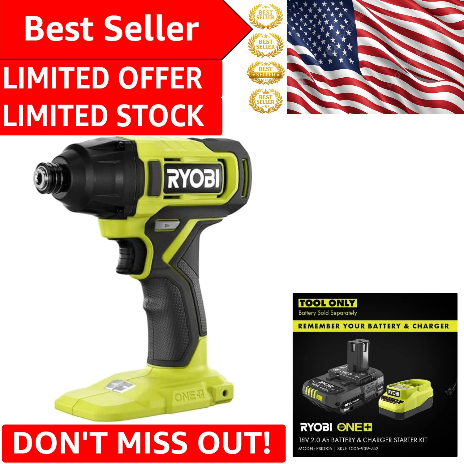 18V Cordless 1/4 Inch Impact Driver – High Speed, 3400 RPM with Torque Power