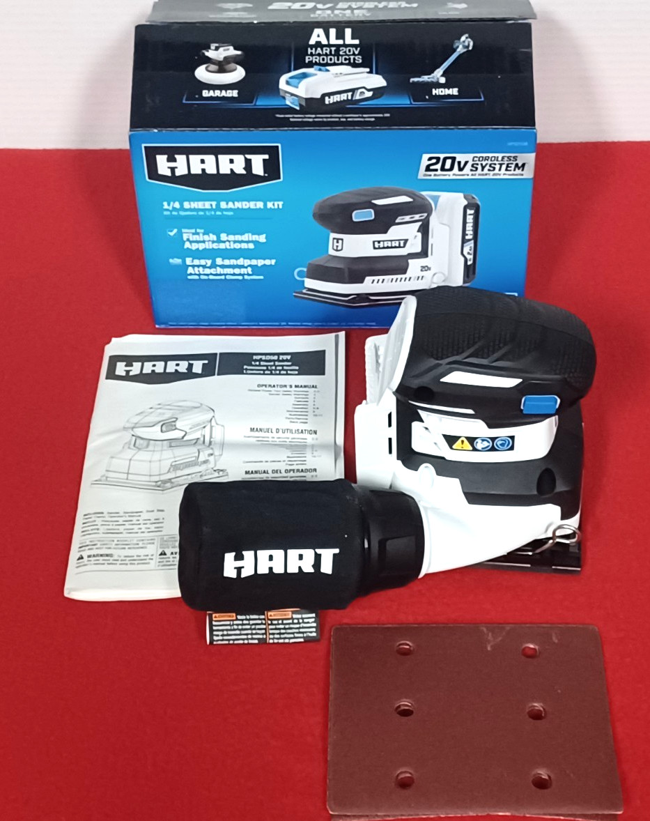 New HART 20V Lithium-ion Cordless 1/4 Sheet Finish Sander w/Bag HPSD50 TOOL ONLY