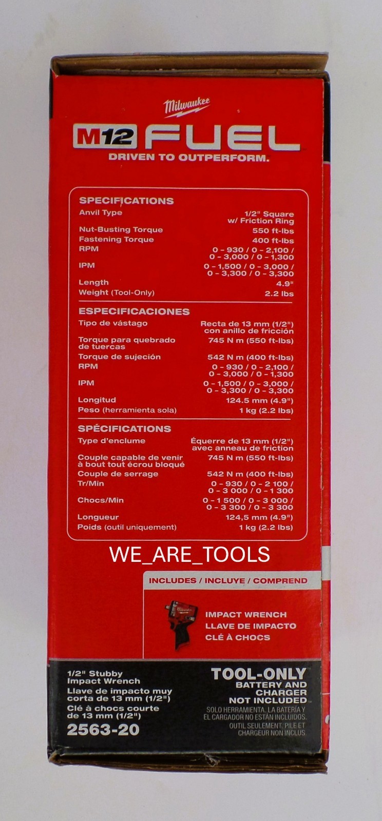 NEW IN BOX Milwaukee 2563-20 M12 FUEL 1/2&Prime; Stubby Impact Wrench w/ Friction Ring