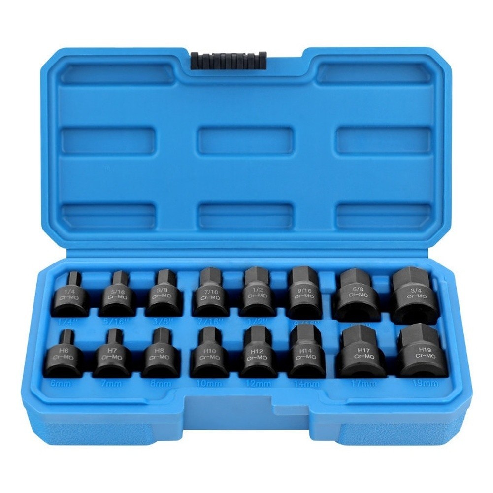 Metric and For sae Hex Bit Socket Set 16 Pieces 3/8 Drive Black Blue Case