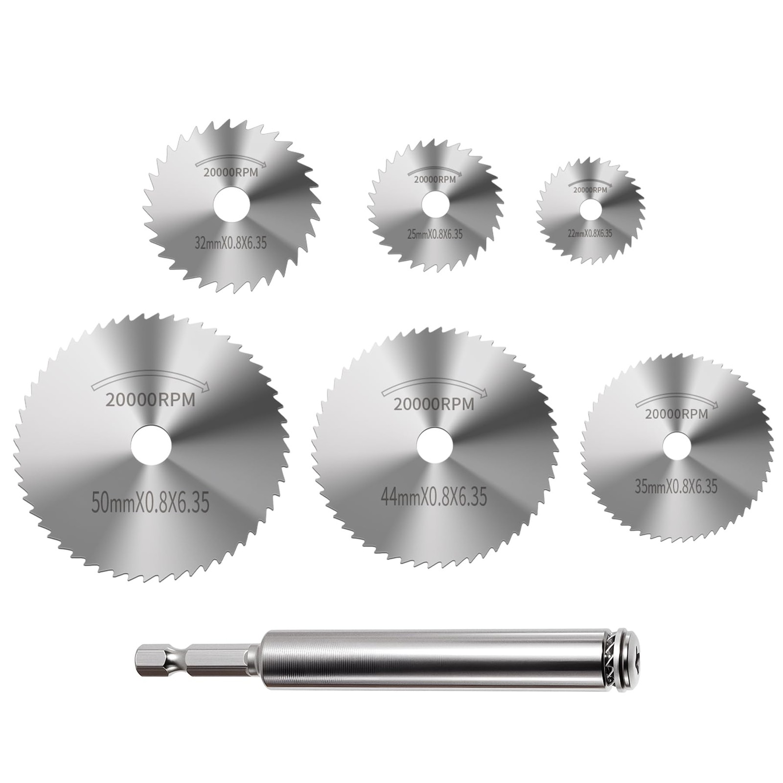 FOCMKEAS 7 Pcs HSS Saw Blades Cutting Wheel Set, 6.35mm Extended Mandrel