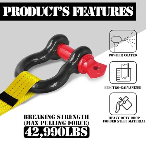 Shackles 5/8&Prime; D Ring Shackle 19.5 Ton (2,990 lbs) 5/8 Inch 4 Black & Red