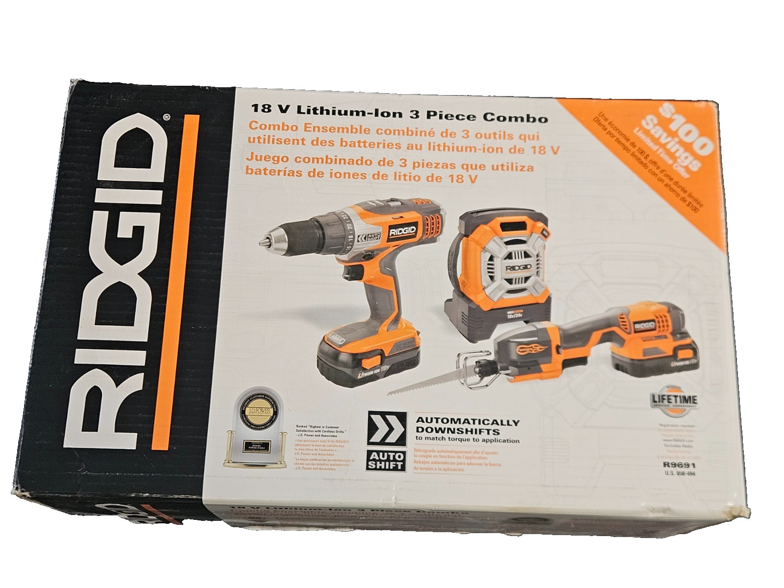 RIDGID R9691 18V Lithium ion 3 Piece Combo Drill Saw + Kit SEALED