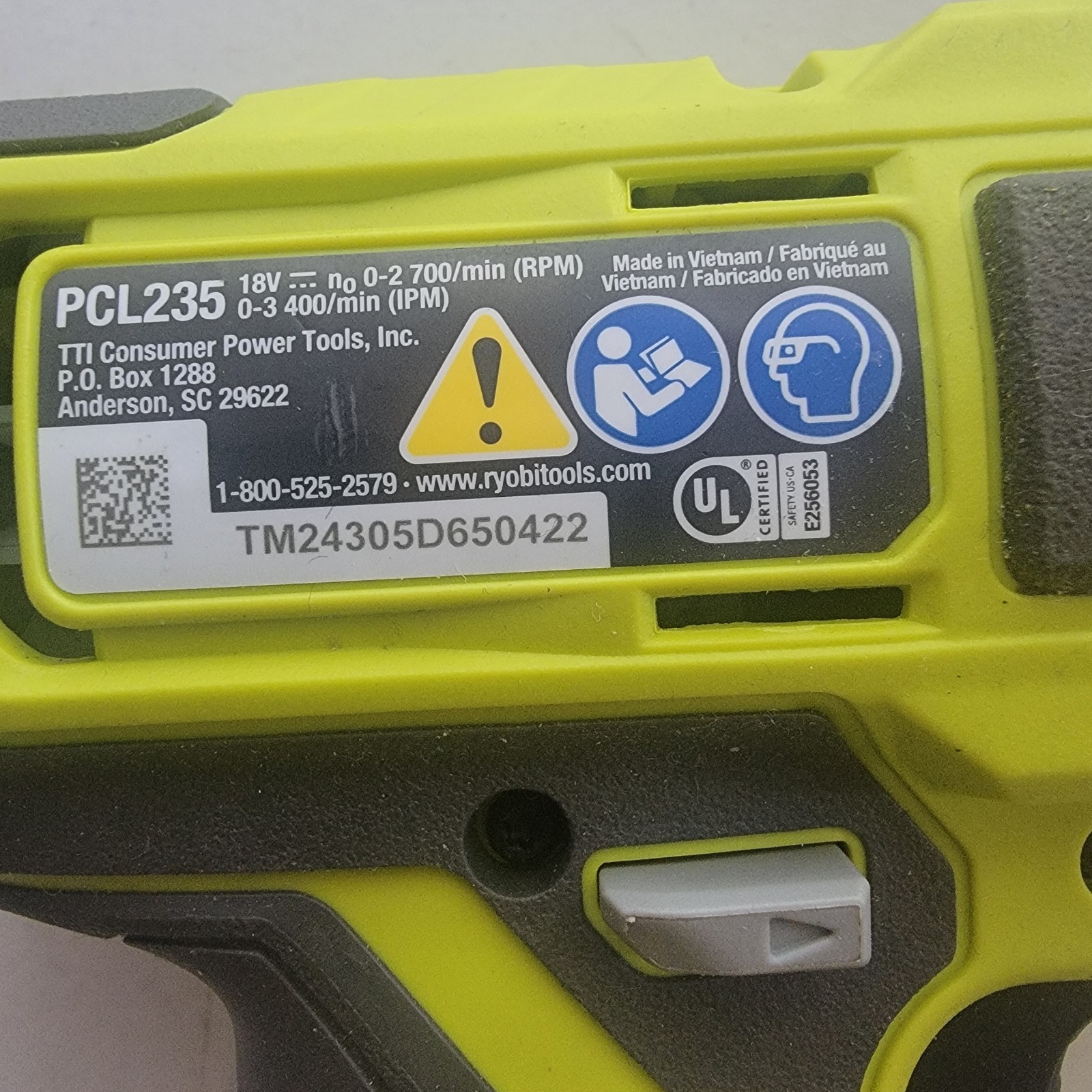 Ryobi PCL235 18V Compact Impact Driver 1/4 in Chuck 0-2,700 RPM Battery Powered