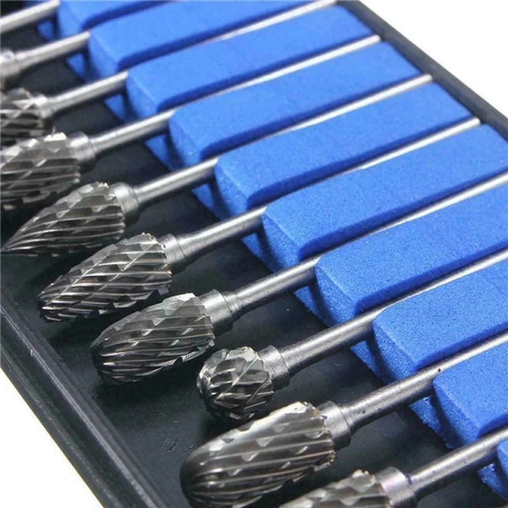 10Pcs Tungsten Carbide Rotary Drill Bits 1/8&Prime; Shank Burr Die Grinder Carving Set
