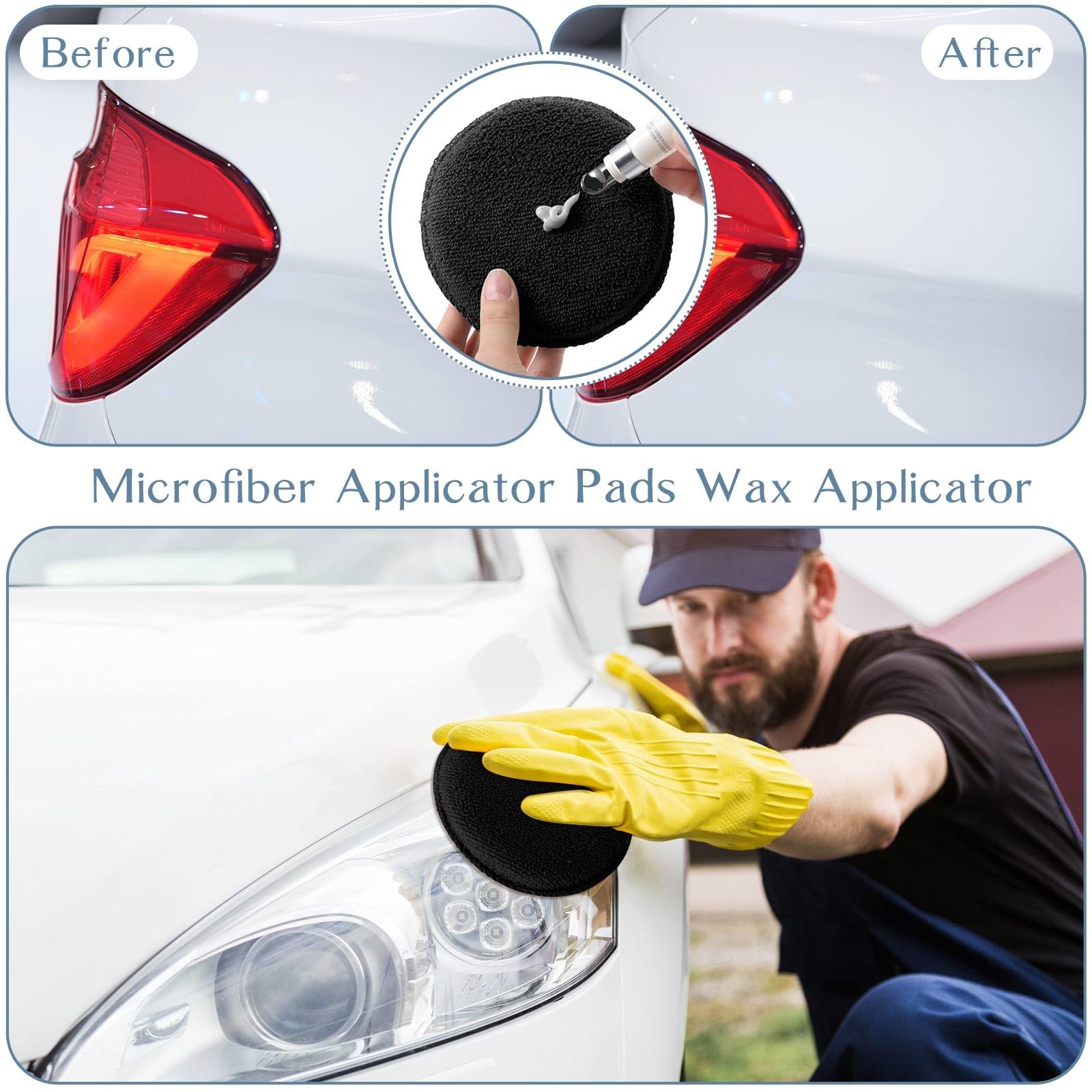 Car Detailing Microfiber Wax Applicator Wash Pads Black 5 Inch Auto 50 PCS