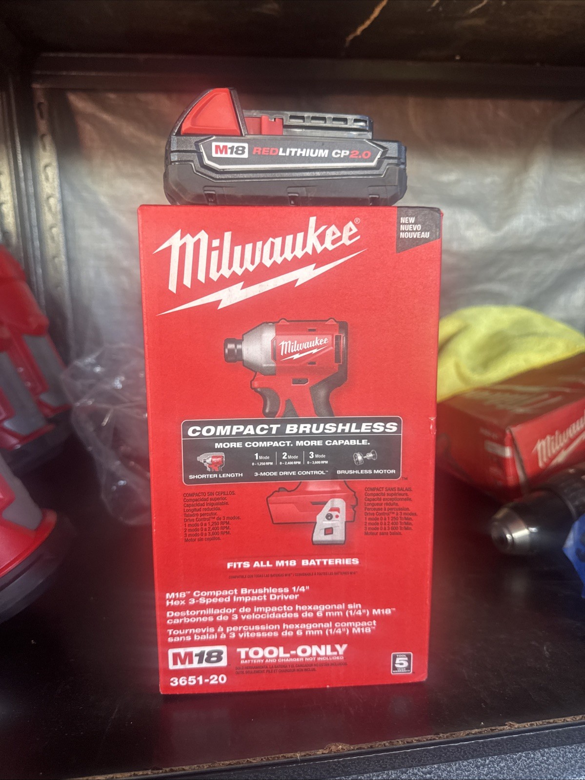 Milwaukee M18 3651-20 Brushless Impact Driver 1/4&Prime; Hex 3-Speed w/ 2.0 Ah Battery