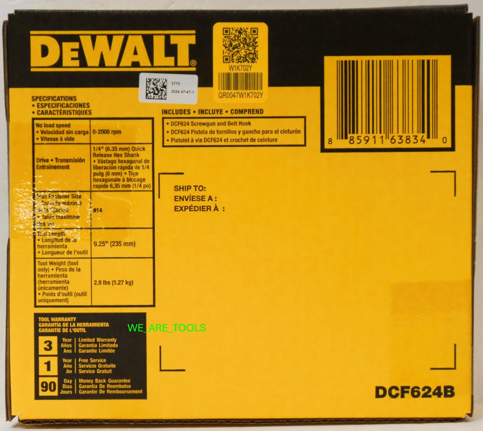 DEWALT DCF624B 20V XR Brushless Low RPM Screwgun with Threaded Clutch Housing