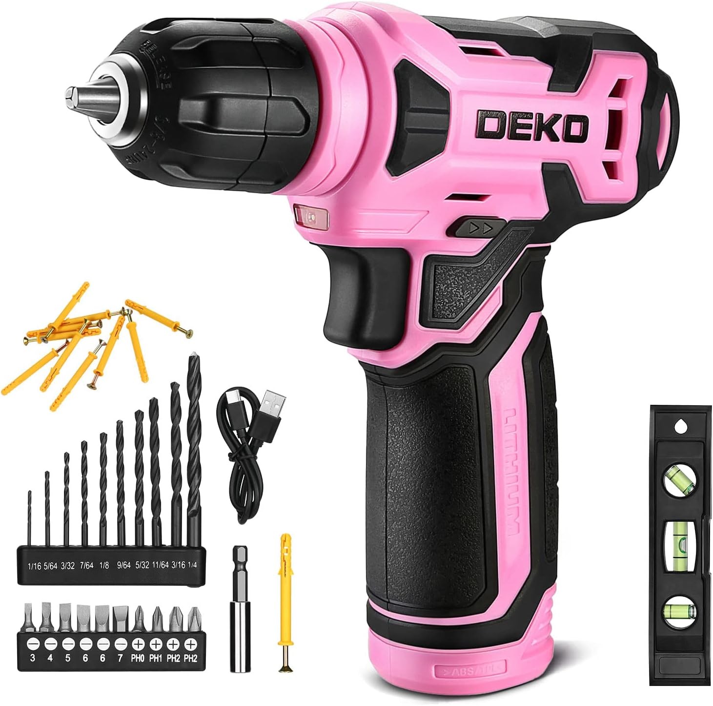DEKOPRO 8V Cordless Drill Drill Set with 3/8&Prime;Keyless Chuck 42pcs Acessories