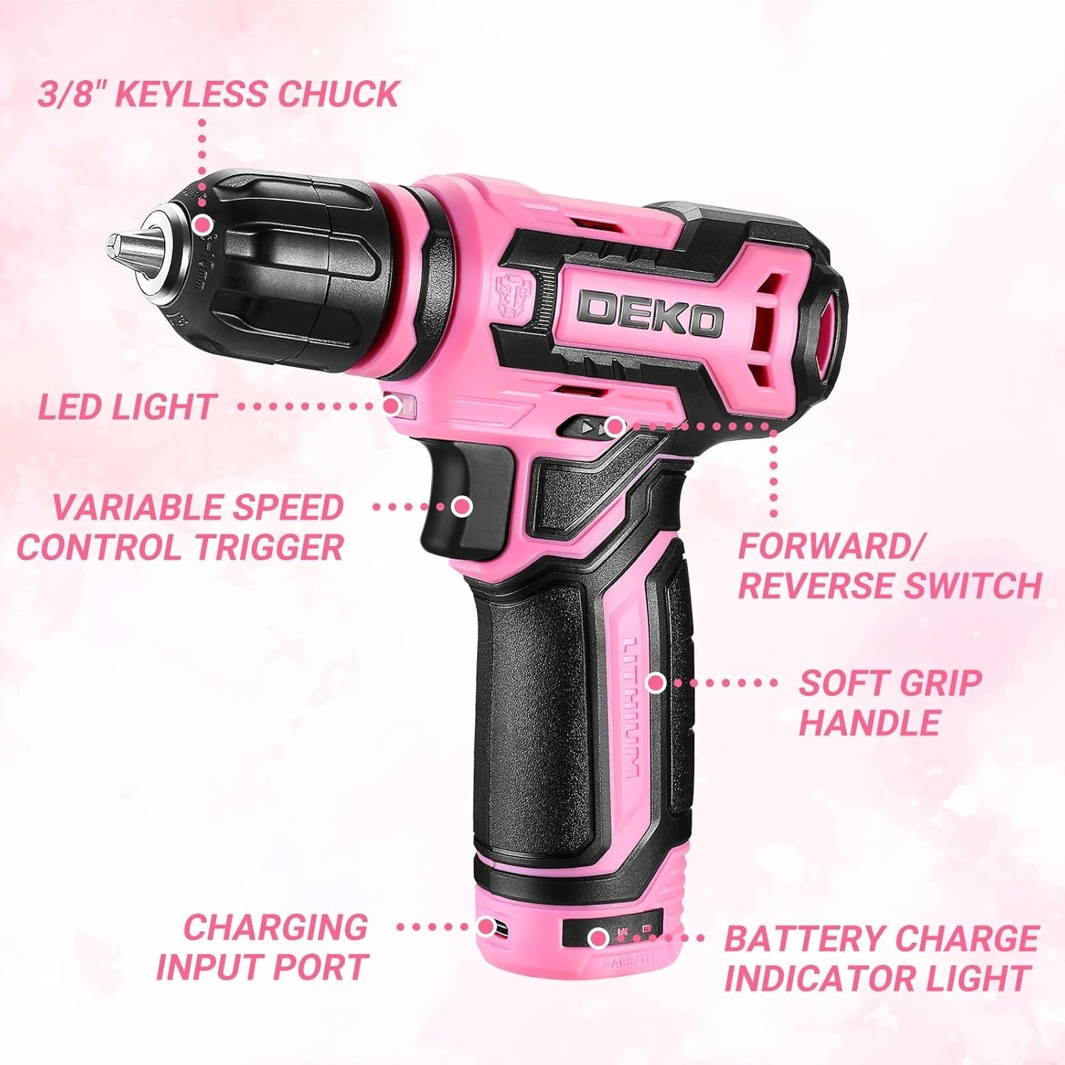Cordless Drill： 12V Power Drill Set with Pink 800RPM Electric Drills with Too…