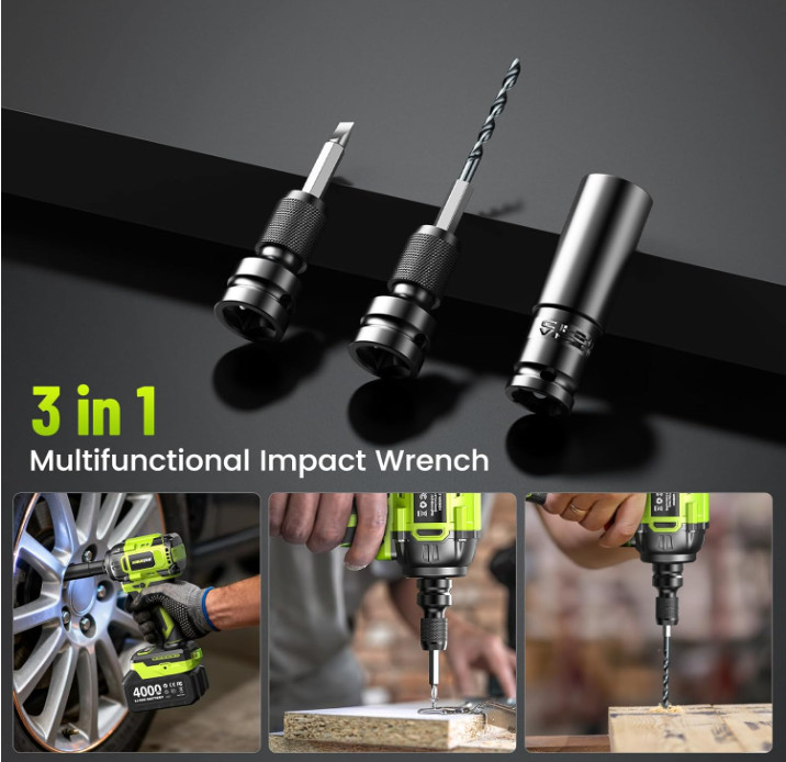 Pistola de Impacto Inalámbrica 21V 800 N·m 1/2&Prime; con 2 Baterías y LED, Ideal para