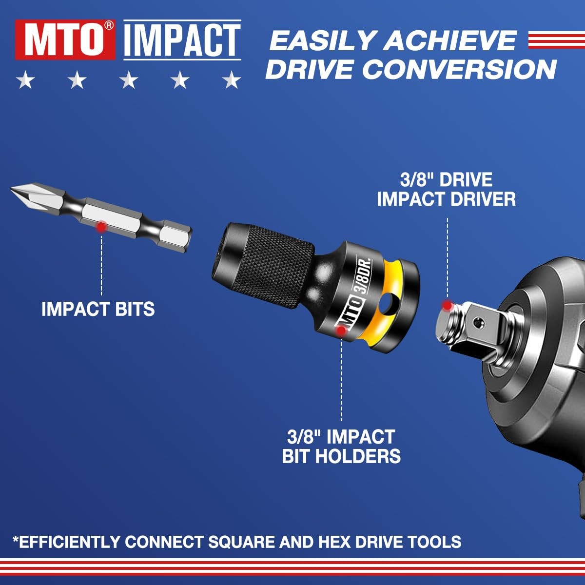 MTO 3/8-Inch Square Drive to 1/4-Inch Hex Socket Adapter, 2PCS 3/8&Prime;