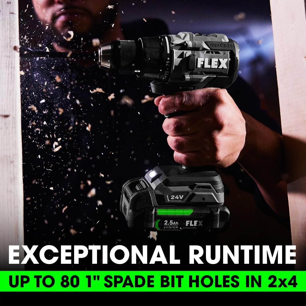 Flex 24V Drill Driver 750 In Lbs Torque Compact Brushless Motor 2 Batteries
