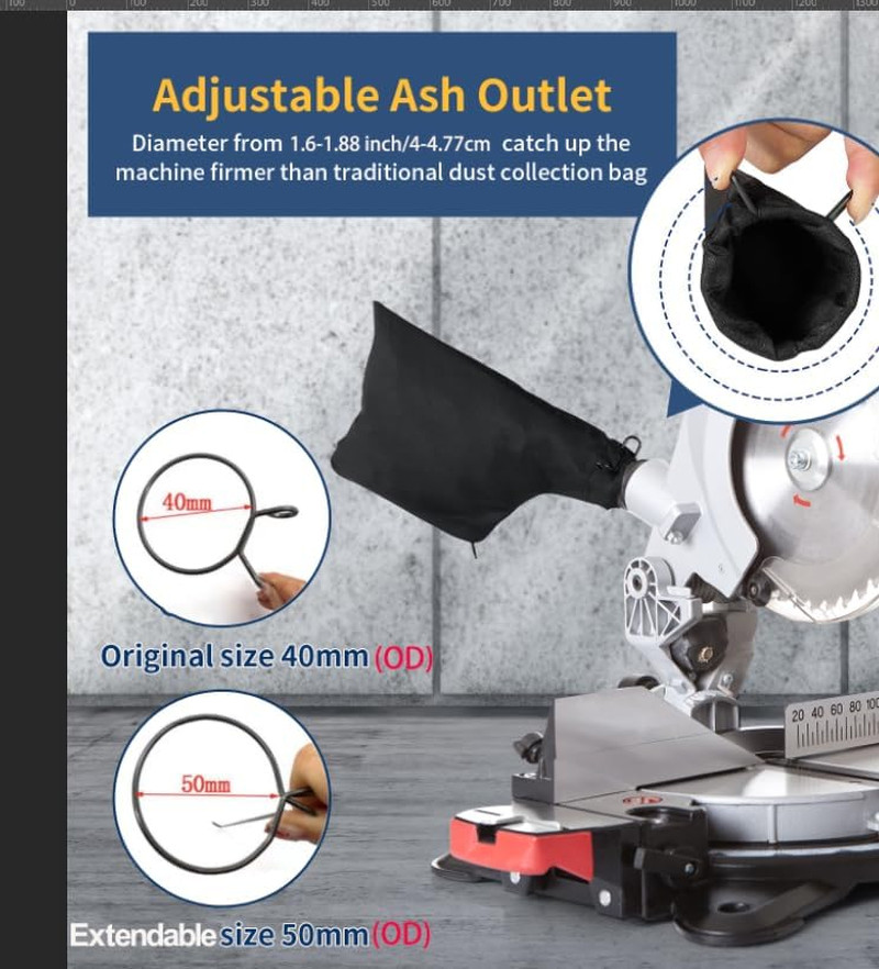 Miter Saw Dust Bag for 255, 2 Pack Dust Collector Bags with Zipper and Wired Adj