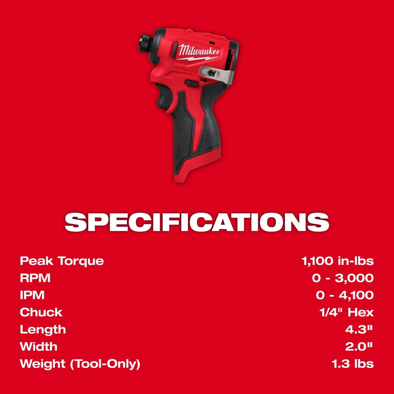 Milwaukee 3450-20 M12 12 Volt 1/4&Prime; Hex Subcompact Brushless Hex Impact Driver