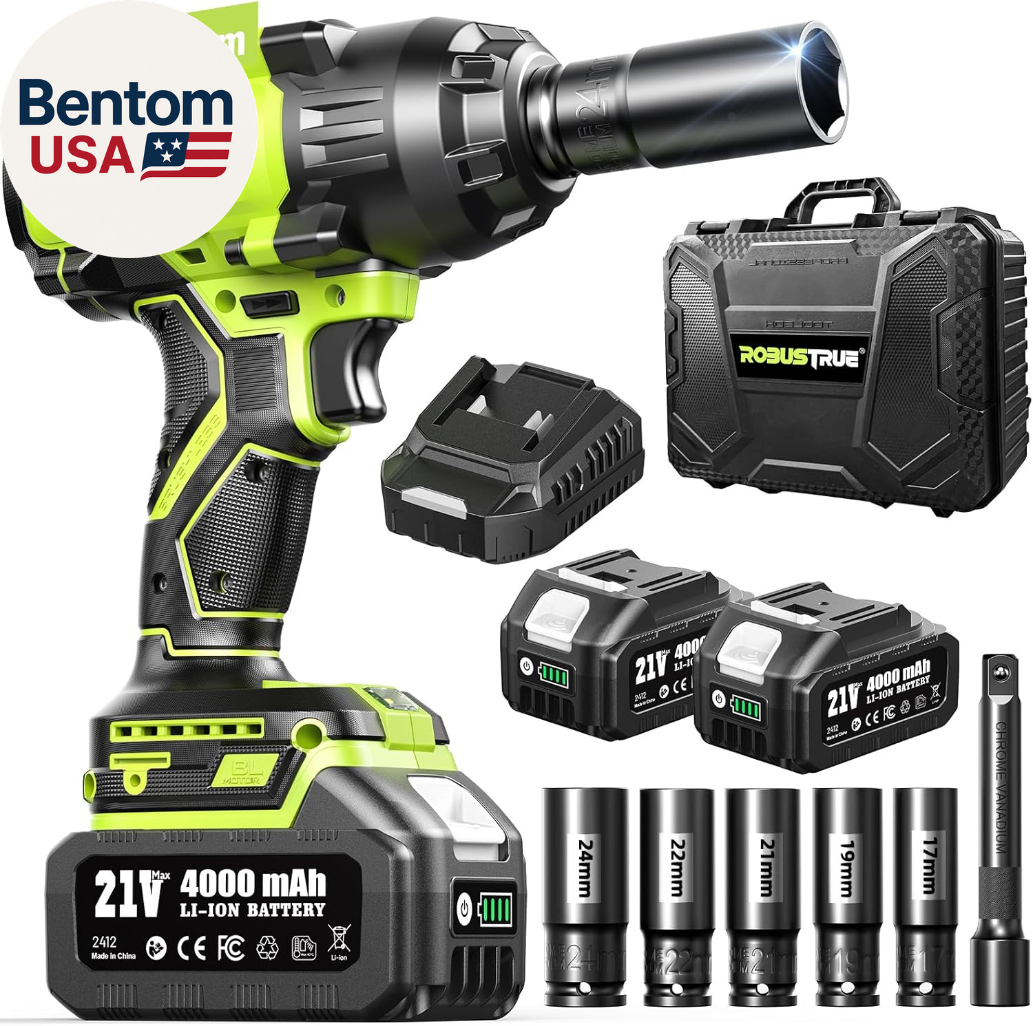 1400N.M (1032Ft-Lbs) Cordless Impact Wrench, 1/2 High Torque Brushless Impact Gu