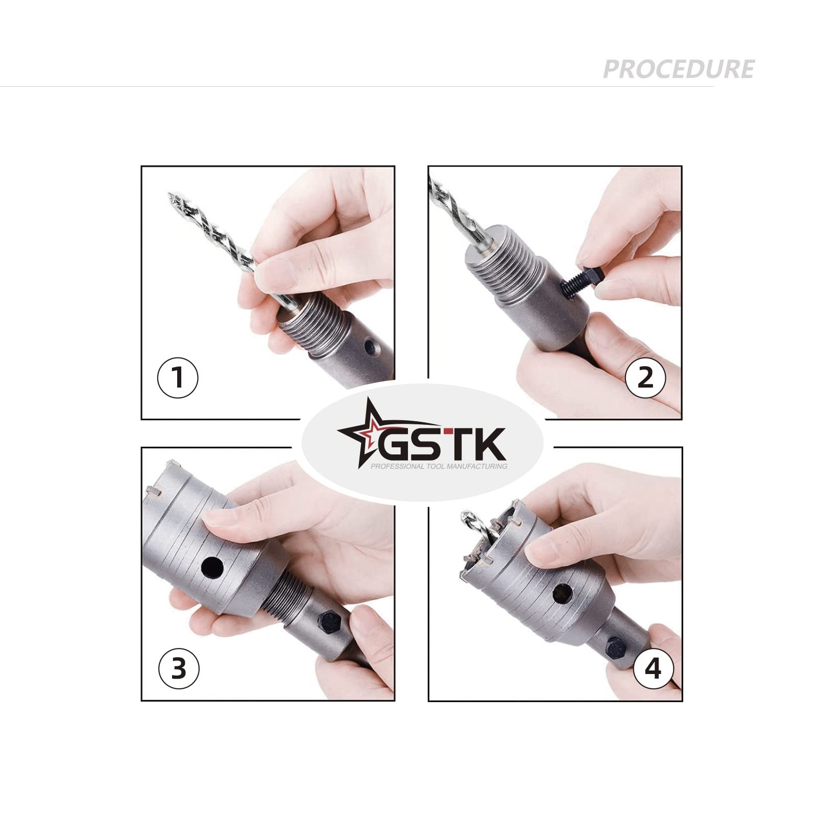 GSTK 10pcs Concrete Hole Saw Set （30mm 40mm 50mm 65mm） with SDS 10PCS, black