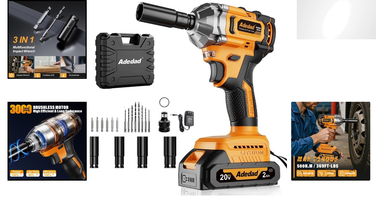 Compact 3-in-1 Electric Impact Driver – 500N.m Torque, All Accessories Included