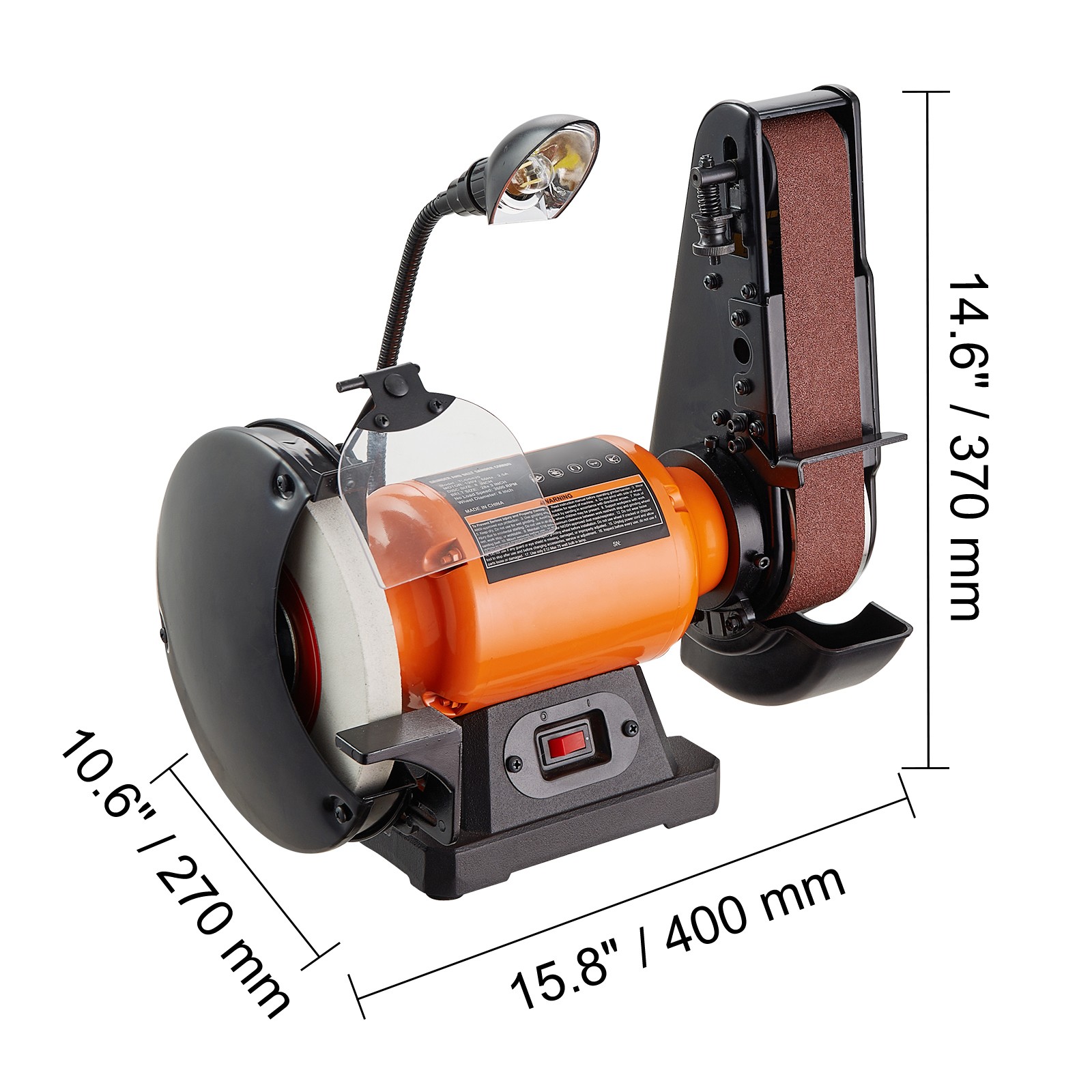 8&Prime; Bench Grinder & 2&Prime; x 28&Prime; Belt Sander Combo, 2.5A Motor, Orange