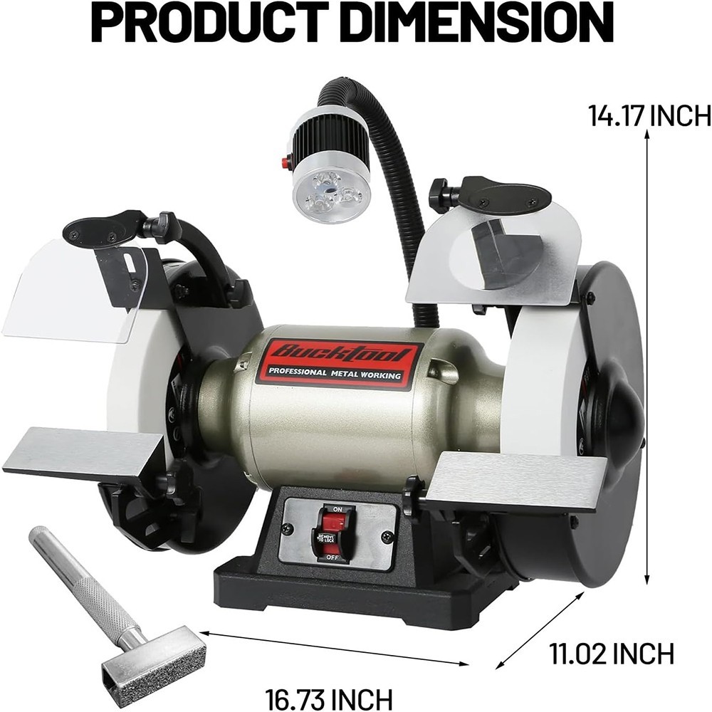 BUCKTOOL 8 Inch 3/4 HP Low-Speed Bench Grinder fit CBN Wheel Grinder