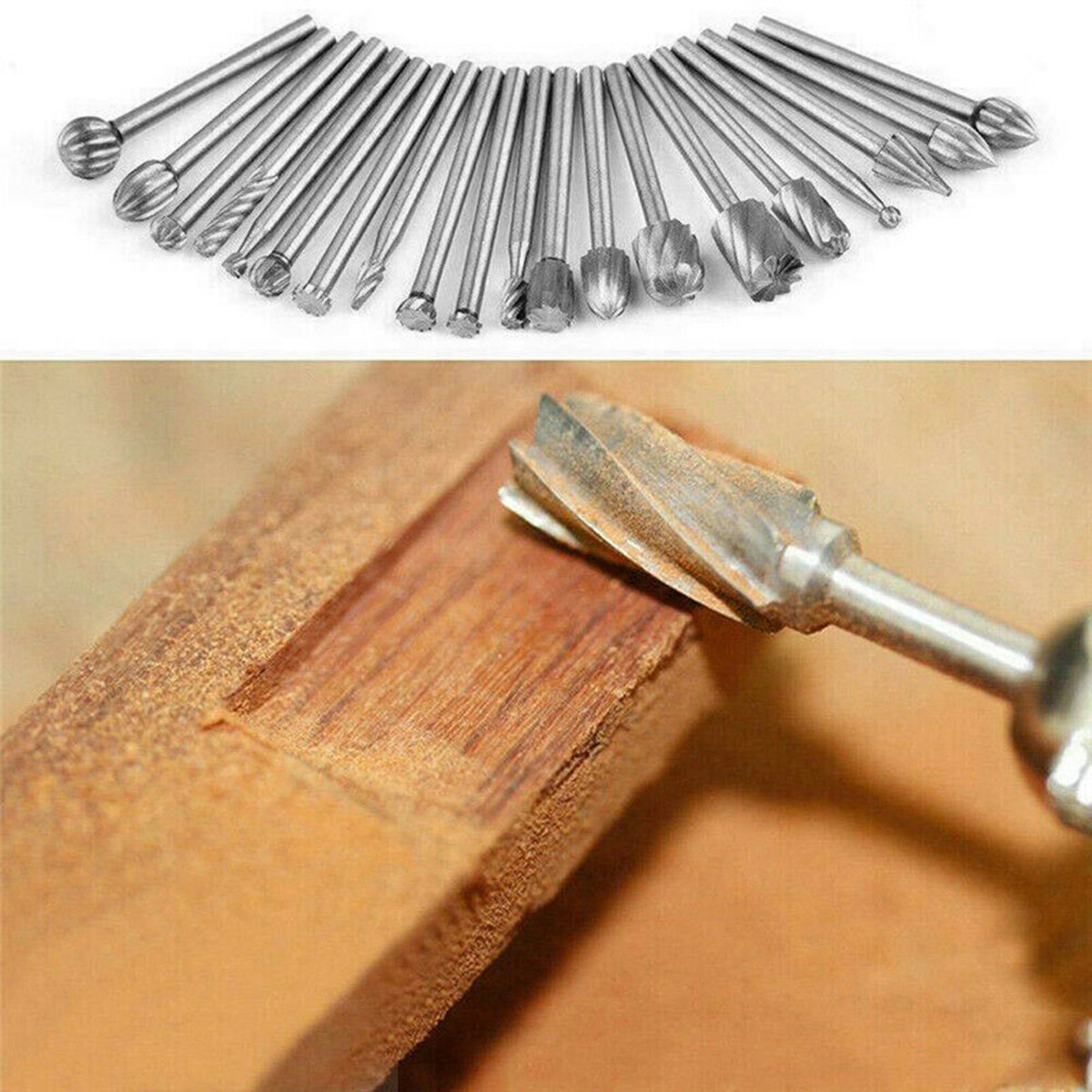 20Pcs HSS Carbide Drill Bits Set Grinder Shank Carving Burr Rotary Dremel Tools