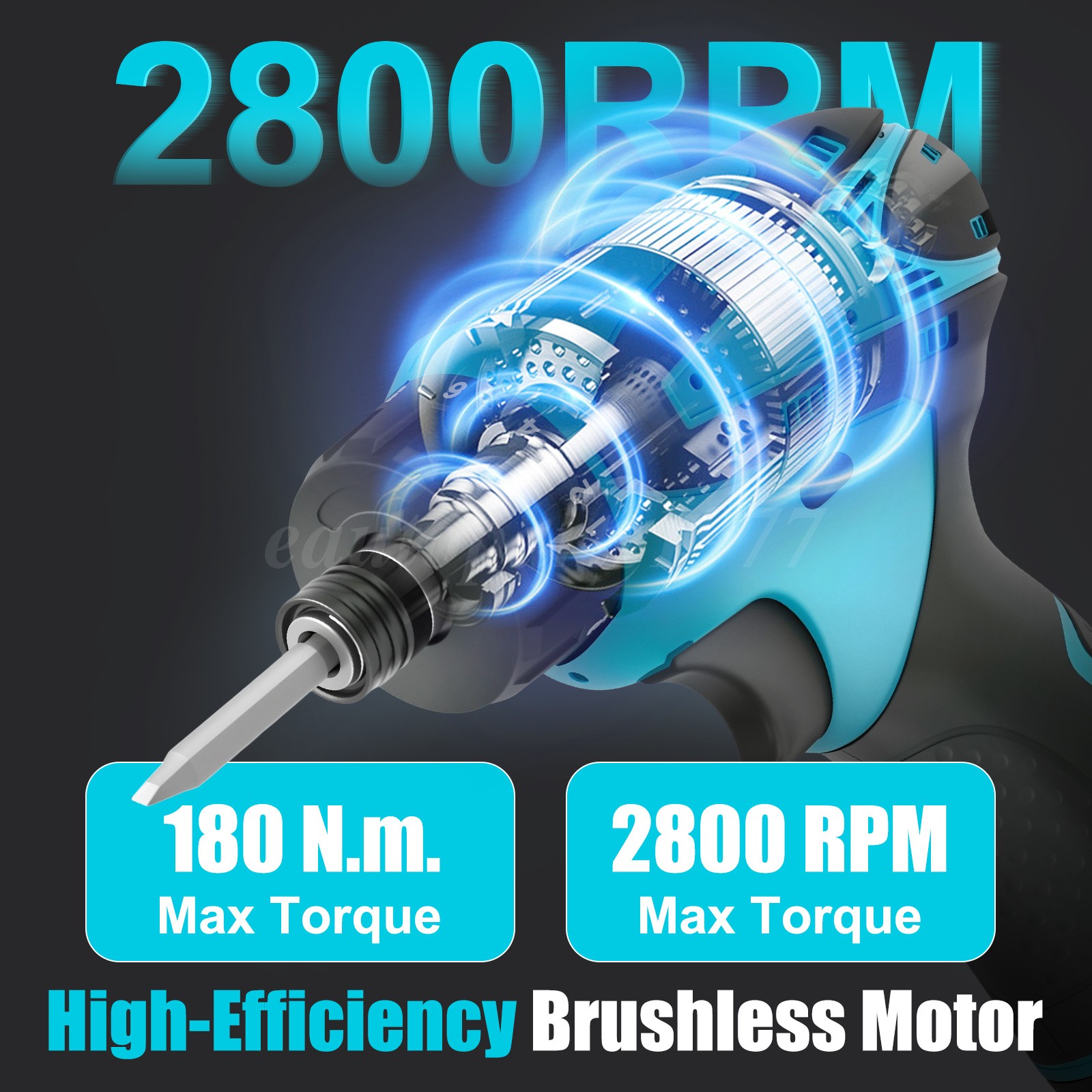 Cordless Impact Drill Brushless Hammer Driver Combo Kit with 2 Battery & Charger