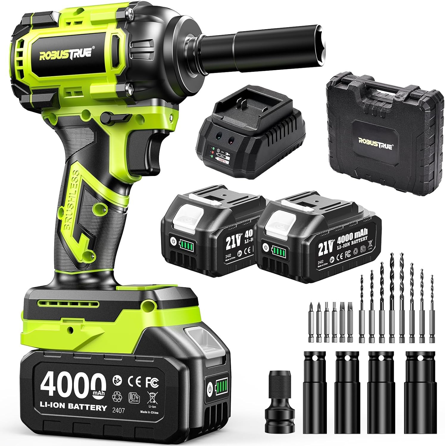 Cordless Impact Wrench, 590Ft-lbs (800N.m) Brushless 1/2 inch, 2800RPM High Torq