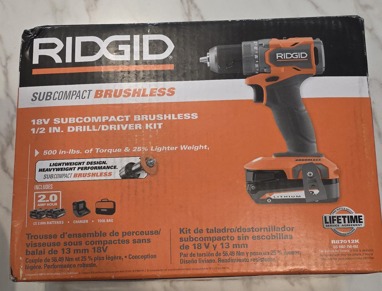 Ridgid 18V 1/2 in Subcompact Drill Driver Brushless W/ 2 Ah Battery R87012K1