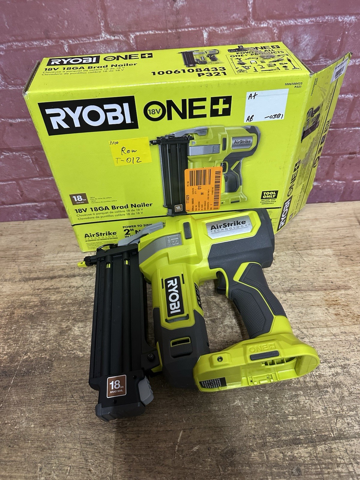 Ryobi ONE+ 18V 18-Gauge Cordless AirStrike Brad Nailer P321 (Tool Only) Open Box