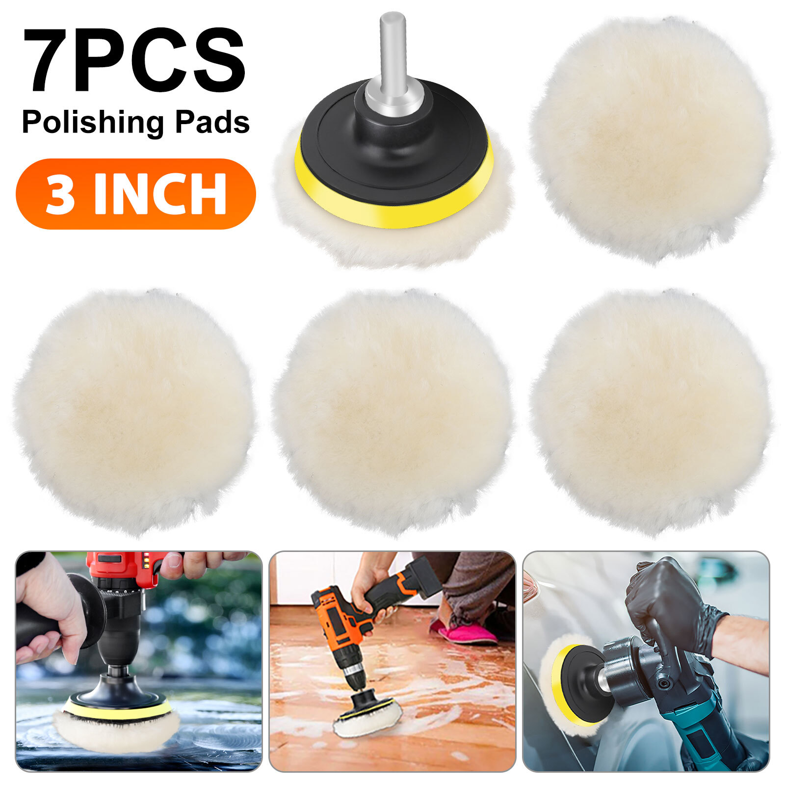 7pcs 3 Inch Car Buffing Polishing Pads for Drill Sponge Kit Waxing Foam Polisher