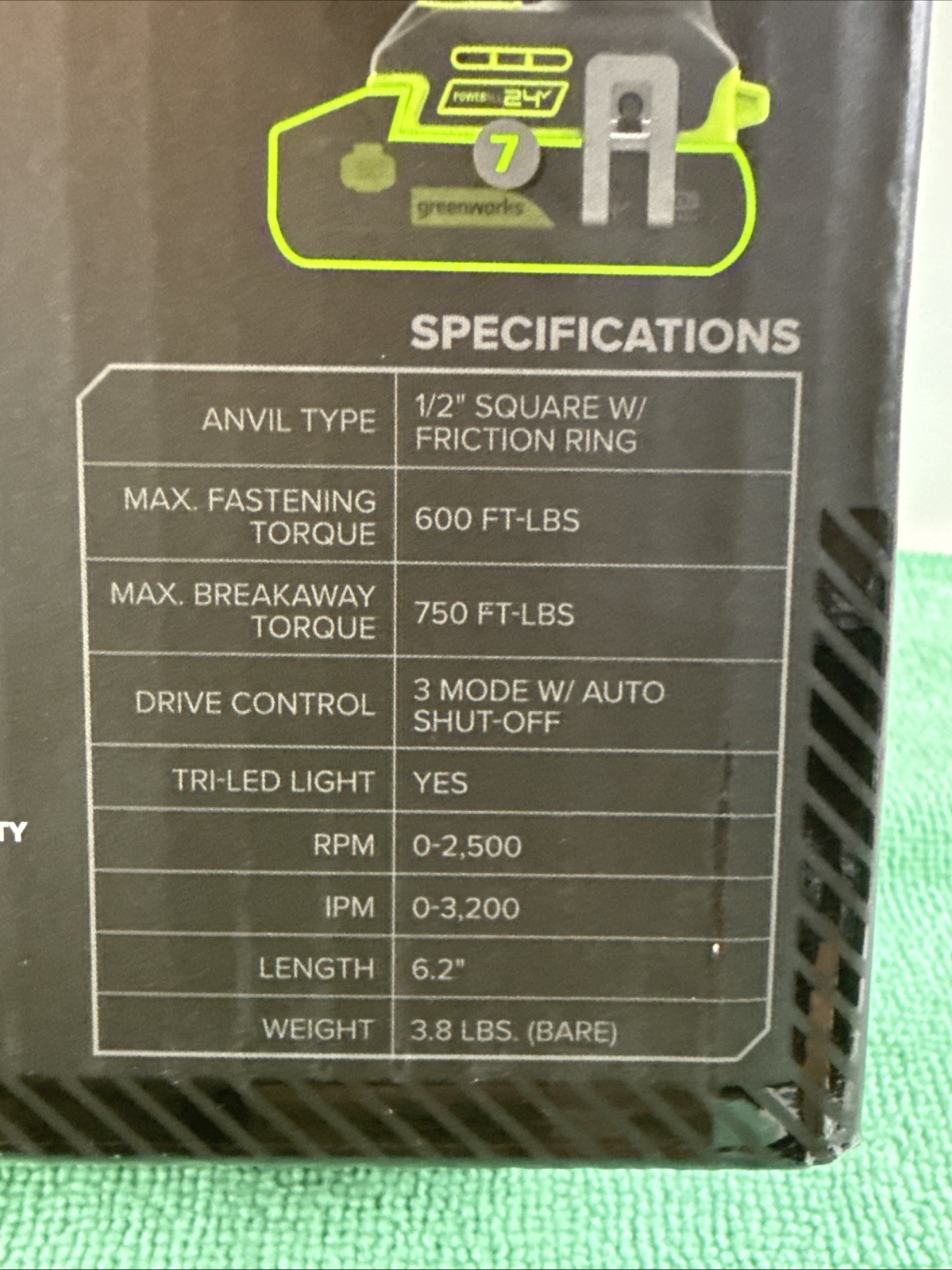 NEW Greenworks 1/2&Prime; Imact Wrench (IW5800) 750 FT-LBS Breakaway Torque(Tool Only)
