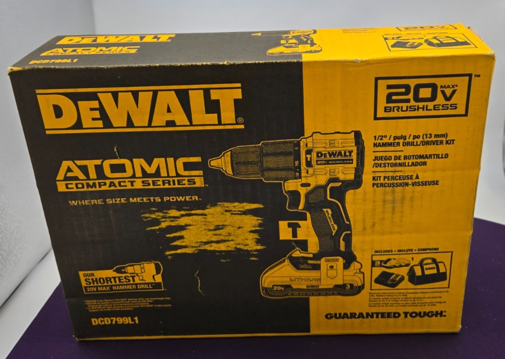 DEWALT Atomic 20V Max Brushless Hammer Drill Kit, 3Ah Battery, Charger, Case