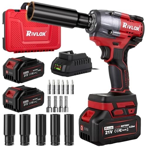 High Torque Cordless Impact Wrench 1/2&Prime; 600N.m Power Tool Kit, LED Light, 4.0Ah