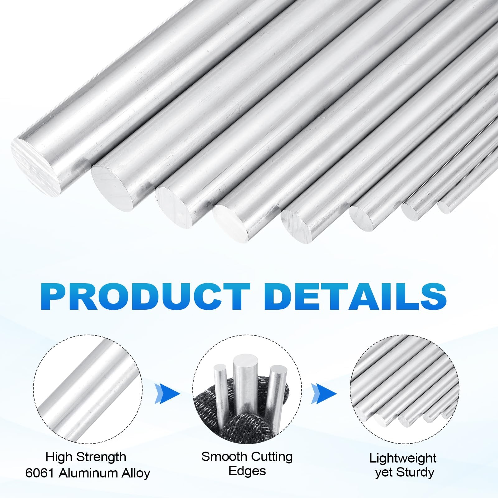 MECCANIXITY 4 Pcs 6061 Aluminum Rod 9/32&Prime;(7mm) Dia 12&Prime;(305mm) Long Solid Lath…
