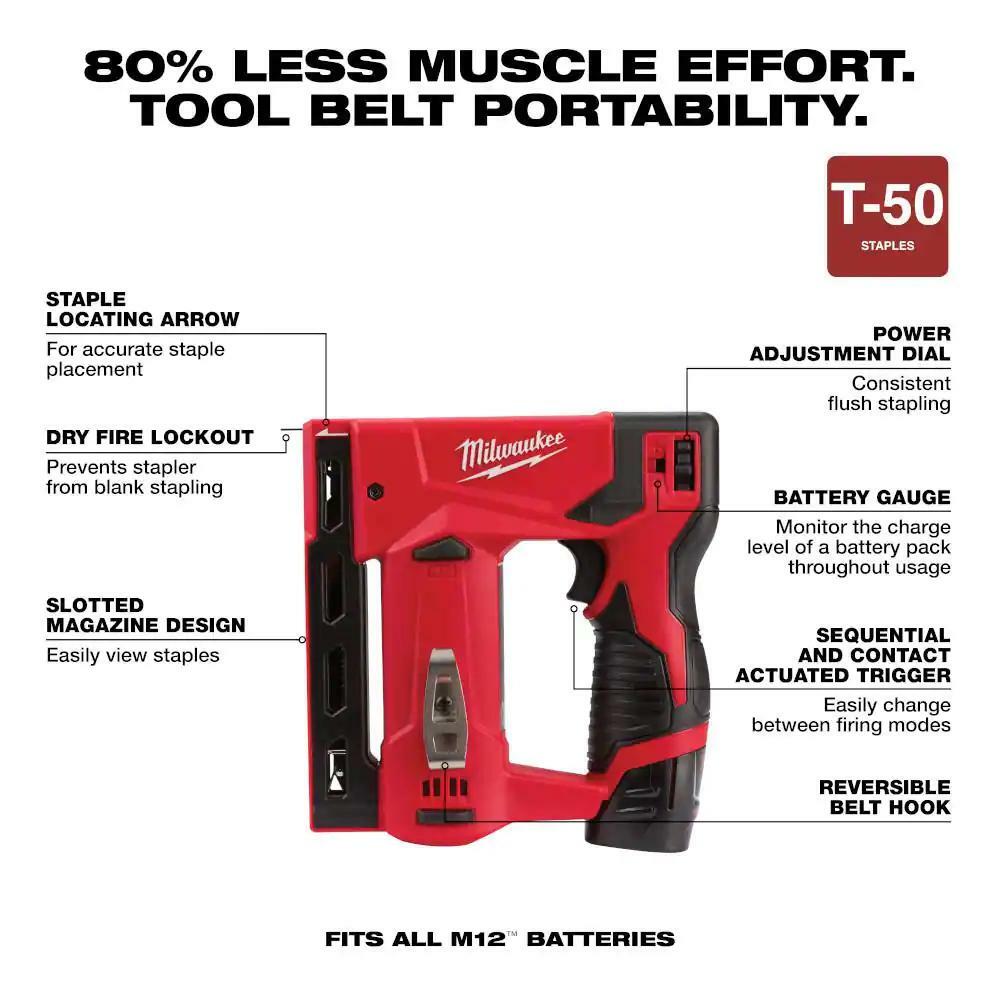 M12 12-Volt Lithium-Ion Cordless 3/8 in. Crown Stapler M12 2.0Ah Battery