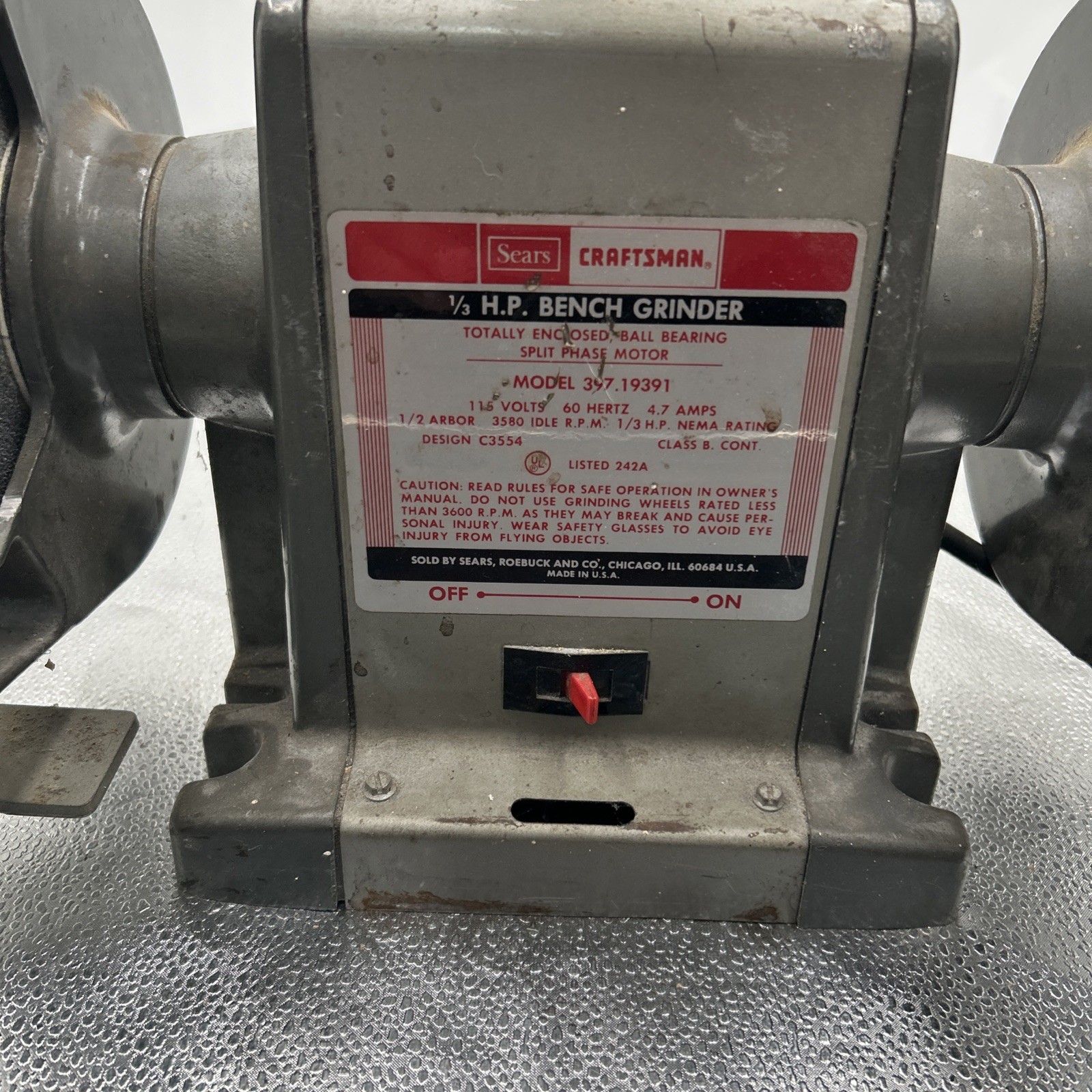 Sears Craftsman 1/3 HP Bench Grinder model: 397-19391
