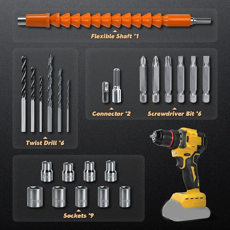 Cordless Drill Driver 20V Brushless 25 1 Torque 2 Speed 60N.M 3/8 Chuck New