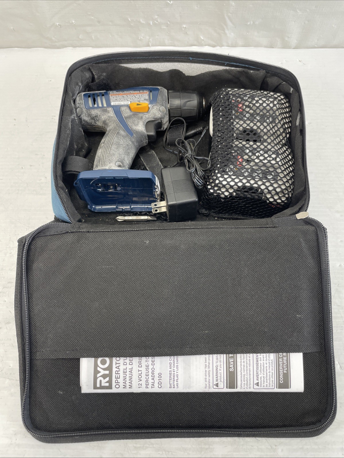Ryobi CD100 12V 3/8&Prime; Drive Cordless Drill w/ 2 Batteries, Case, Manual & Charger