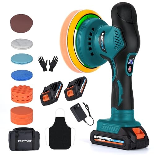 Cordless Car Buffer Polisher w/ 2x2000mAh 21V Batteries Blue