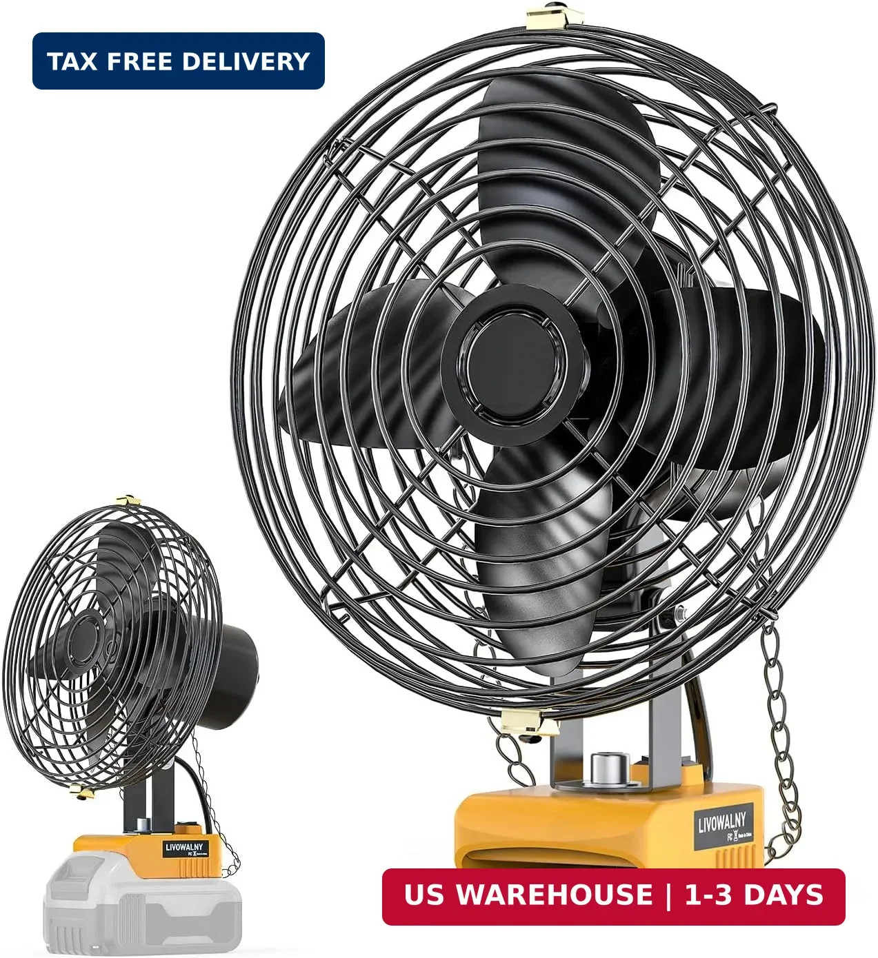 LIVOWALNY Portable Jobsite Fan Compatible with Dewalt 20v Battery (Tool Only) 7&Prime;