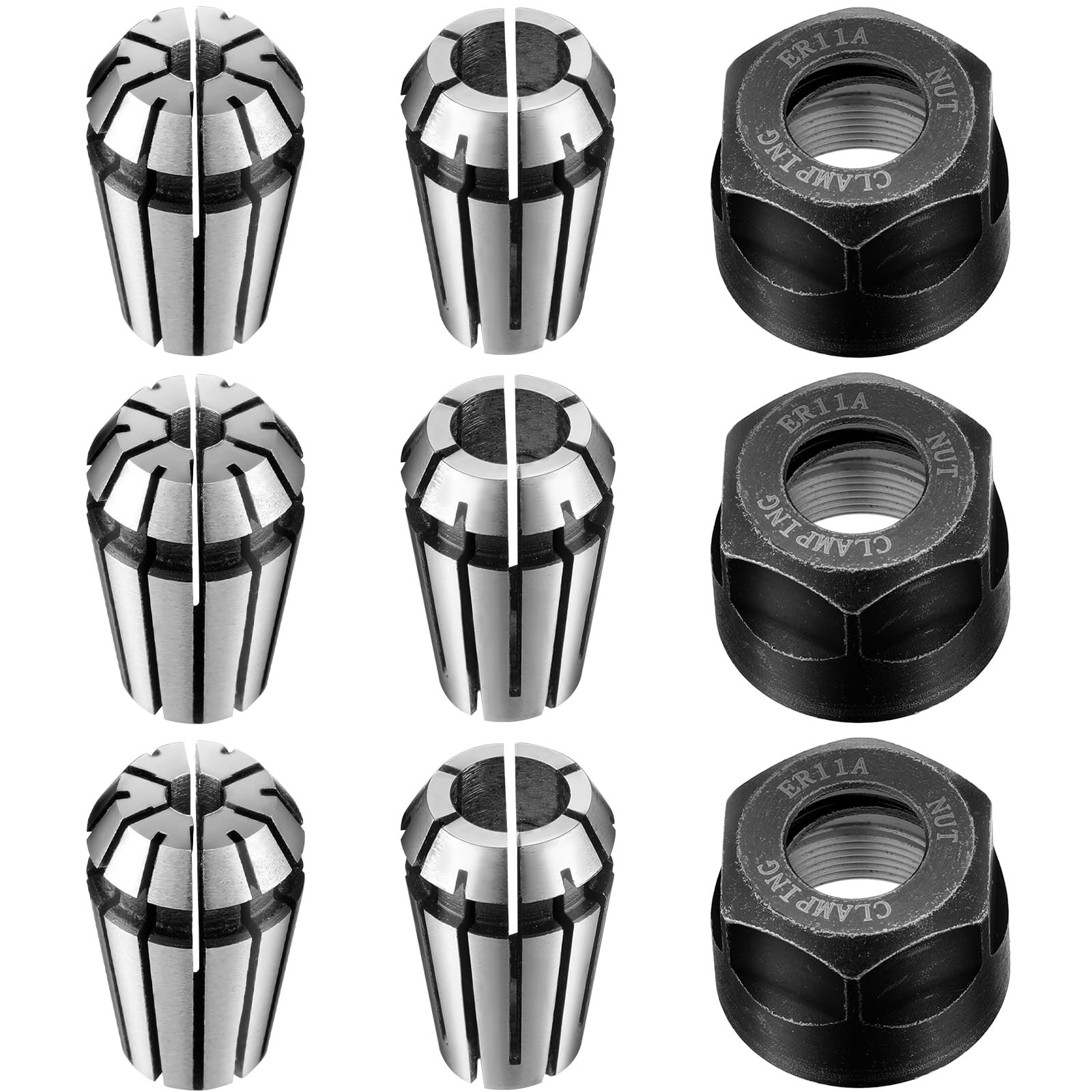 9 PCS ER11 Spring Collet Nut Set 1/8 And 1/4 Inch Collets Clamping Lathe Tool