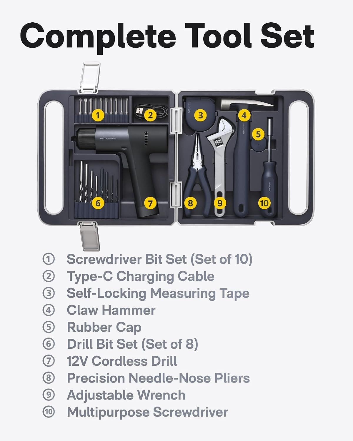 Cordless Brushless Drill Tool Set Variable Speed Hidden Buckle Unique LED Screen