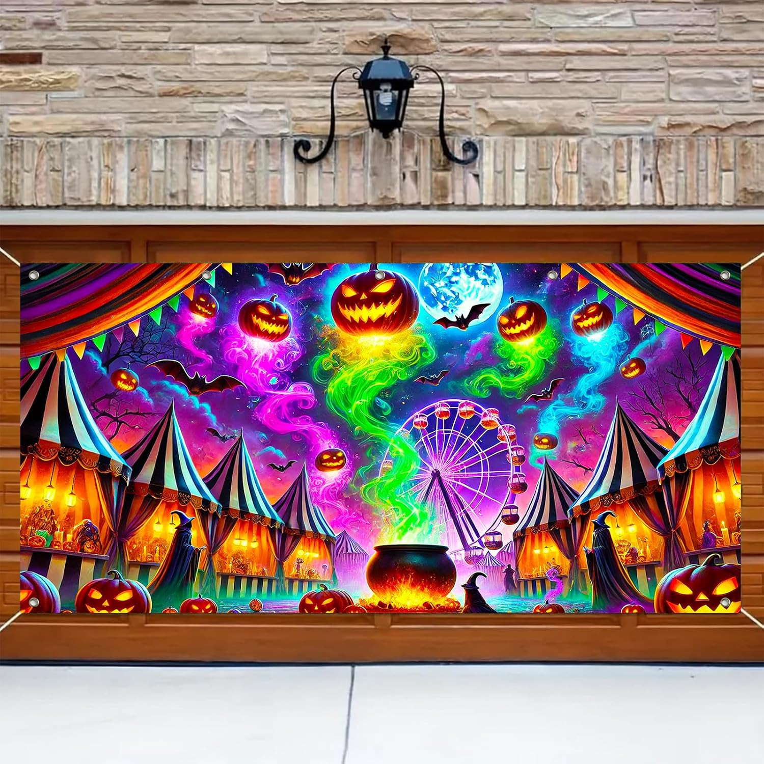 Halloween Garage Door Covers Decorative 13X6Ft Banner | Polyester, Carnival Witc