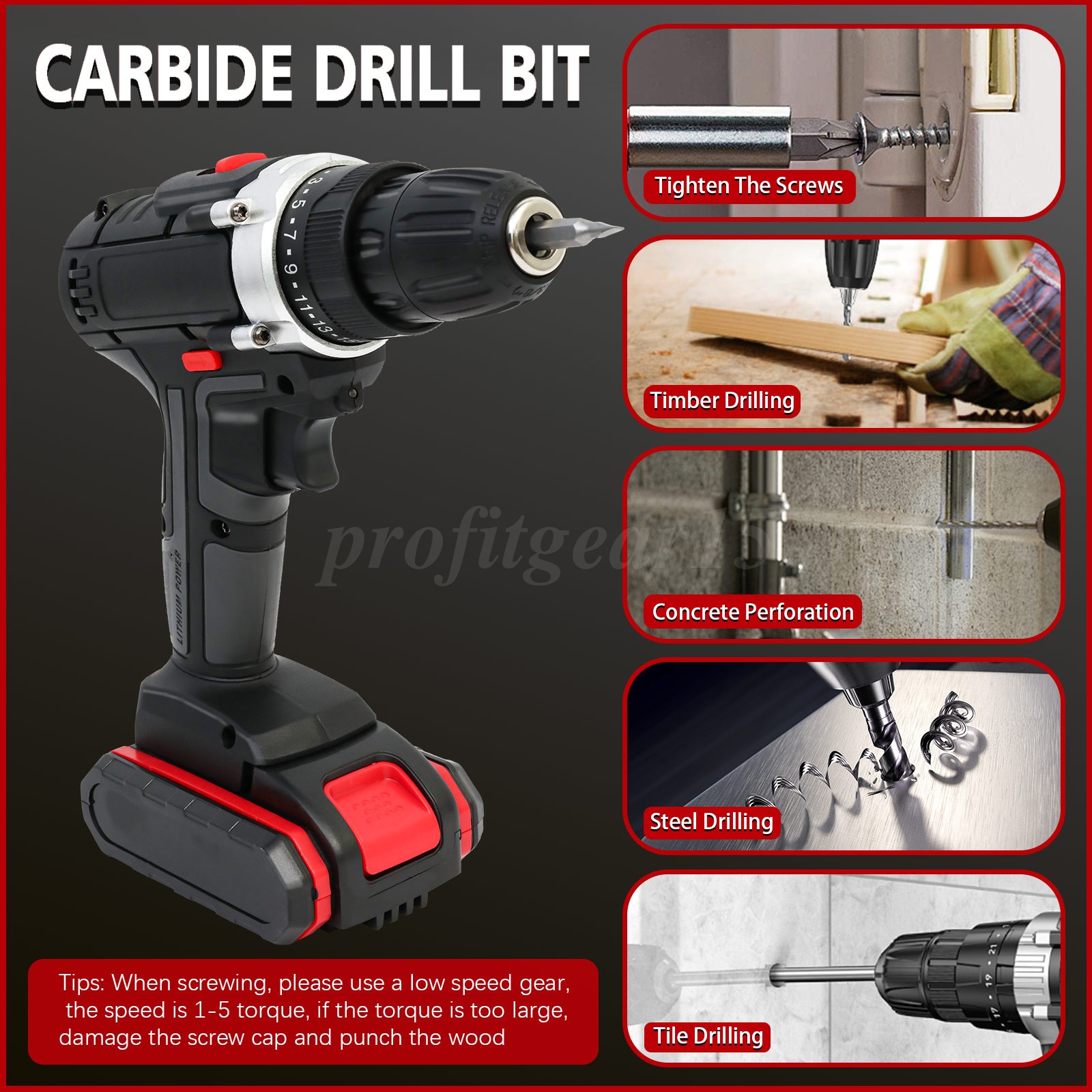 21V Electric Hammer Drill Cordless Impact Driver Combo Kit W/2 Batteries&Charger