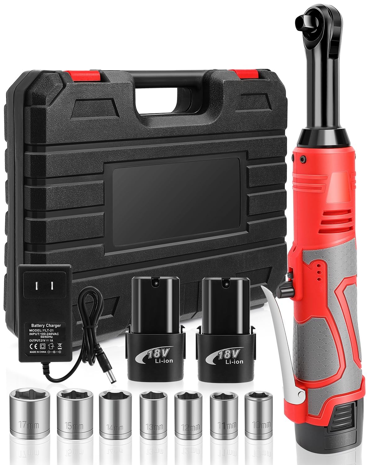 FAHKNS 18V Extended Cordless Ratchet Wrench 3/8 Electric Wrenches Set 45 ft-lbs