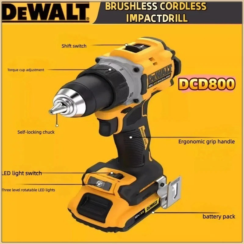 Dewalt DCD800 2000RPM Cordless Impact Drill 1/2 Inch Brushless Screwdriver 20V