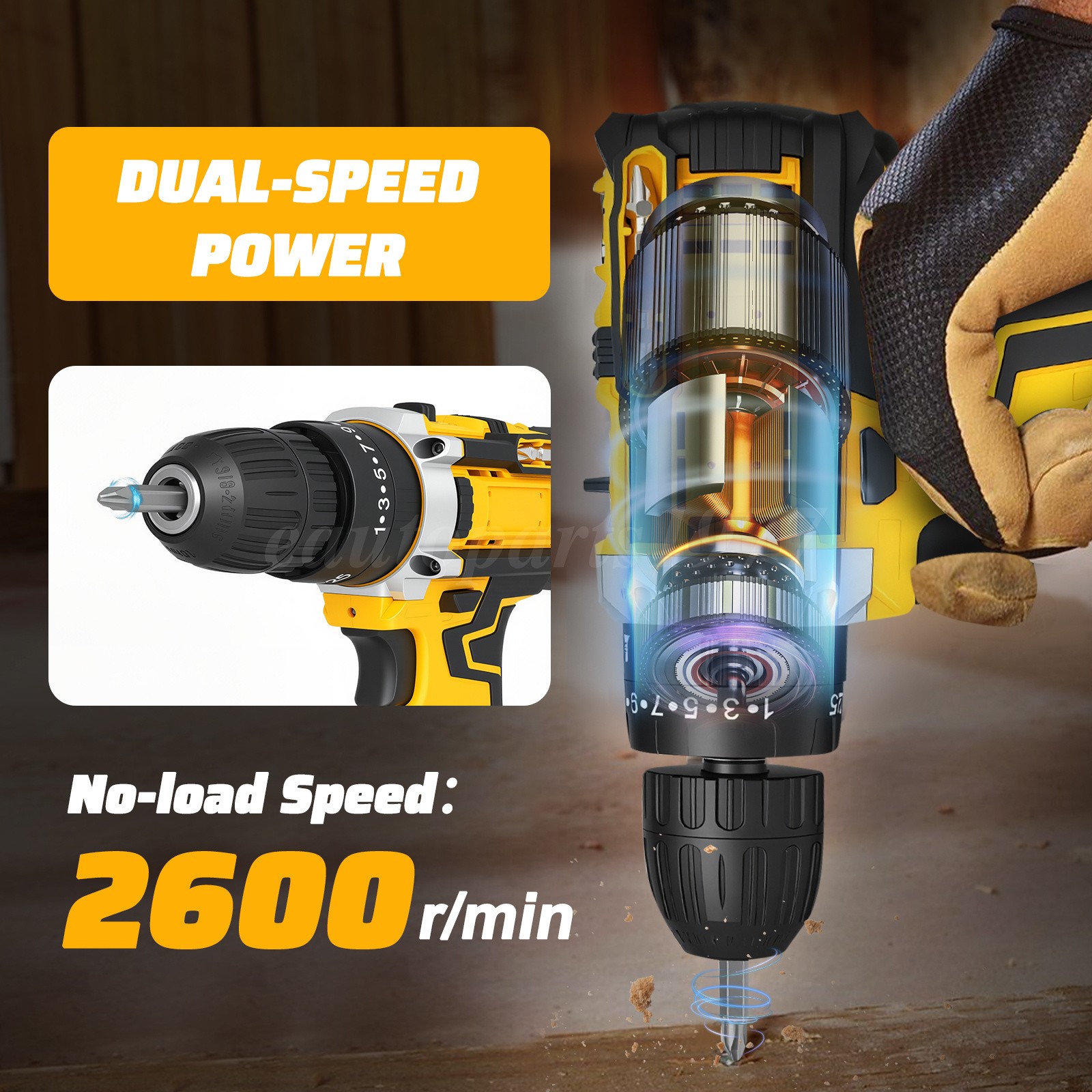 Cordless Impact Drill Brushless Hammer Driver Combo Kit with 2 Battery & Charger