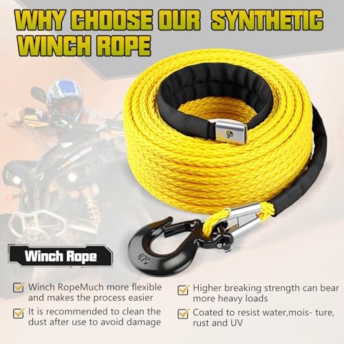 3/8&Prime; x 100 ft Synthetic Winch Rope Cable Kit, 22000lbs | 3/8&Prime; X 100 ft Yellow