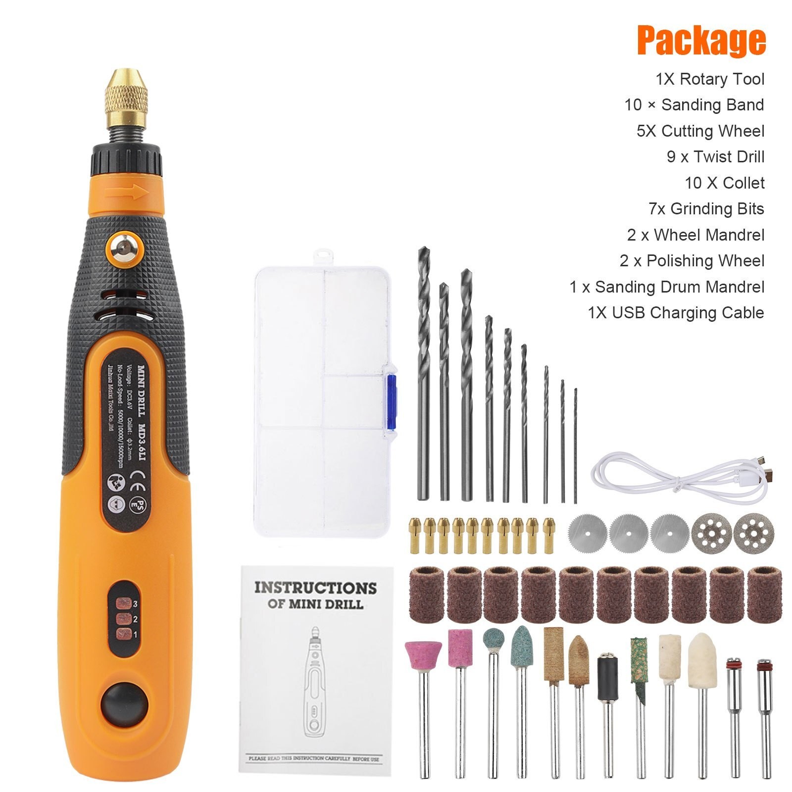 3 Speeds Rechargeable Cordless Rotary Tool Kit 47pc Accessories Mini Rotary Tool
