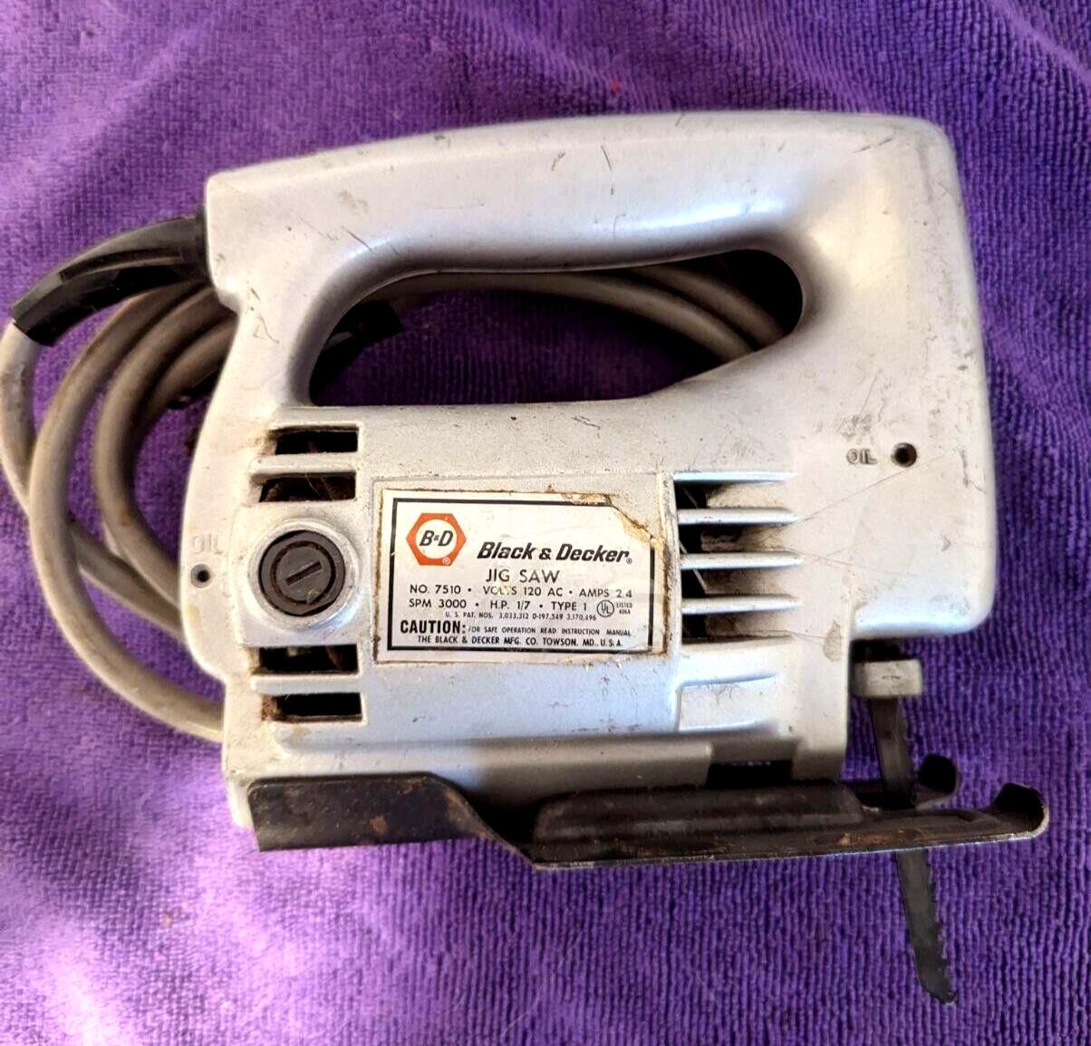 Black & Decker Model 7510 Type 1 Jig Saw 2.4 Amp 1/7 HP SPM 3000 (T)